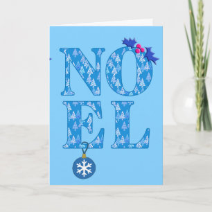 Cartão De Festividades NOEL num padrão de árvore de Natal azul