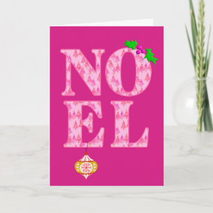 Cartão De Festividades NOEL num padrão de árvore de Natal rosa