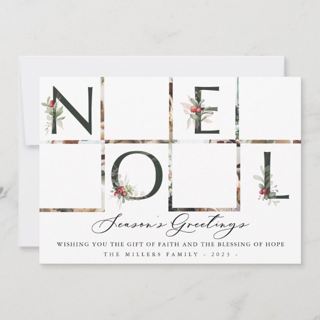 Cartão De Festividades Noel Watercalor Cranberry Colage 4 Feriado Fotográ (Frente)