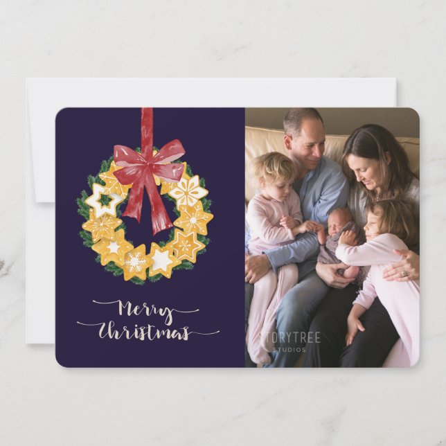 Cartão De Festividades Noite de Cookie de Natal com fundo azul Marinho (Frente)