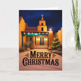Cartão De Festividades Noite de Natal da Igreja Pueblo do Novo México