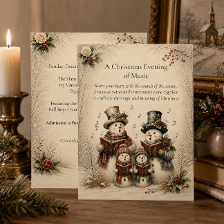 Cartão De Festividades Noite de Natal de Música Carolers Boneco de Neve d