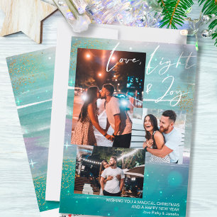 Cartão De Festividades Noite Estrelada Amor Luz e Alegria 3 Foto Verde