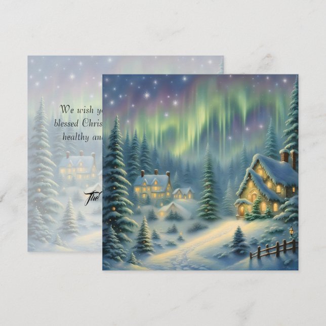 Cartão De Festividades Noite mágica de Natal na floresta sob estrelas (Frente/Verso)