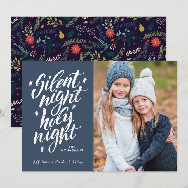 Cartão De Festividades Noite Sagrada Silenciosa | Azul | Foto (Frente/Verso)