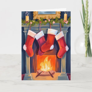 Cartão De Festividades Noite Santa   Meias de Natal Aquarela
