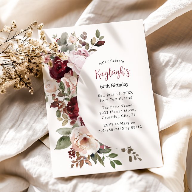 Cartão De Festividades Noivado Floral Elegante Vermelho e Rosa (Criador carregado)