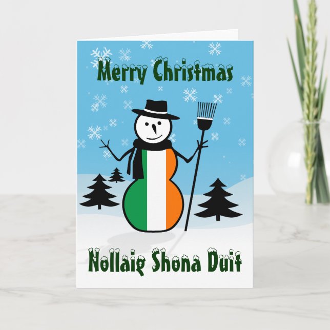 Cartão De Festividades Nollaig Shona Duit Felry Christmas Ireland Snowman (Frente)