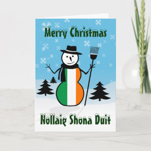 Cartão De Festividades Nollaig Shona Duit Felry Christmas Ireland Snowman