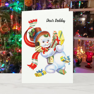 Cartão De Festividades Nome da Criança Natal Papai Noel Personalizar Bone