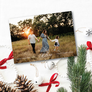Cartão De Festividades Nome da Família com Letra Elegante Foto Feliz Nata