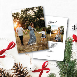 Cartão De Festividades Nome da Família com Letra Elegante Foto Feliz Nata