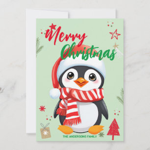 Cartão De Festividades Nome da família das férias de Natal do pinguim fof