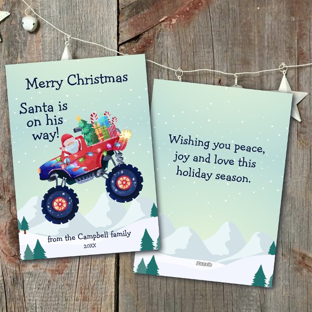 Cartão De Festividades Nome da Família de Papai Noel de Caminhão Monstro (Criador carregado)