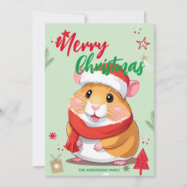 Cartão De Festividades Nome da família do Natal do hamster fofo do Papai  (Frente)