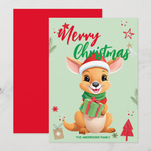Cartão De Festividades Nome da família do Natal do Papai Noel canguru fof