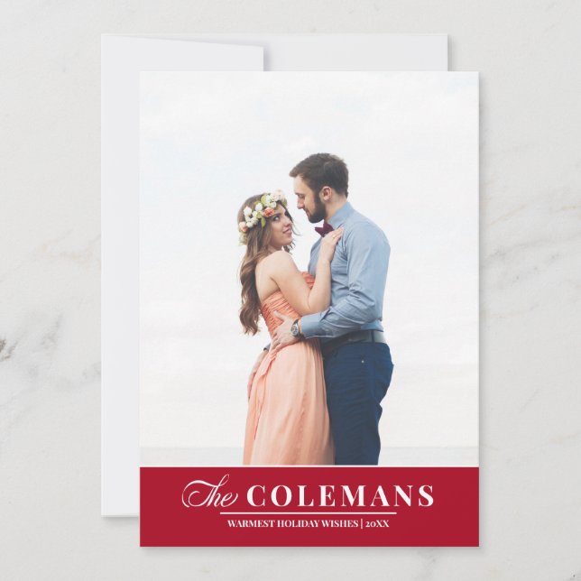 Cartão De Festividades Nome da família elegante Vermelho | Foto vertical  (Frente)