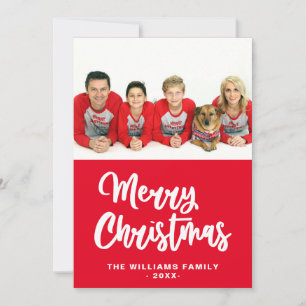 Cartão De Festividades Nome Da Foto Da Família Feliz Natal Vermelho E Bra