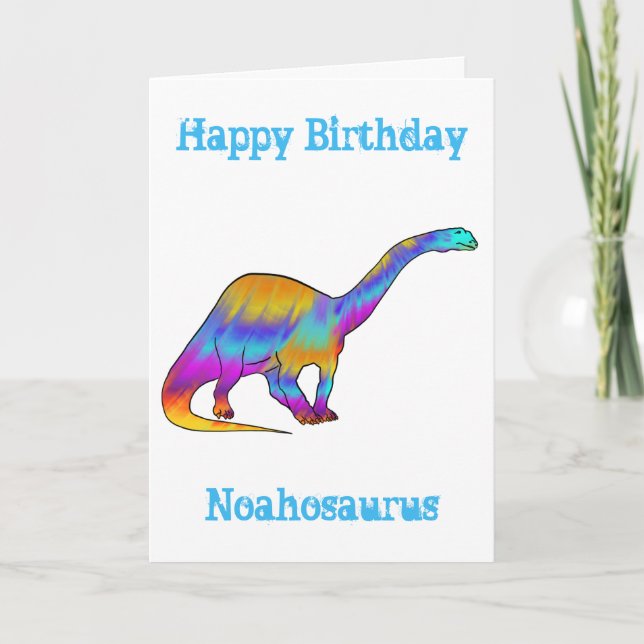 Cartão De Festividades Nome de Dinossauro colorido personalizado de anive (Frente)