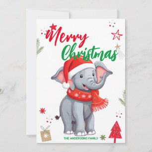 Cartão De Festividades Nome de família Natal árvore de Natal Elefante Fof