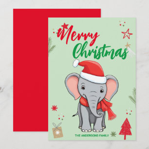 Cartão De Festividades Nome de família Natal árvore de Natal Elefante Fof