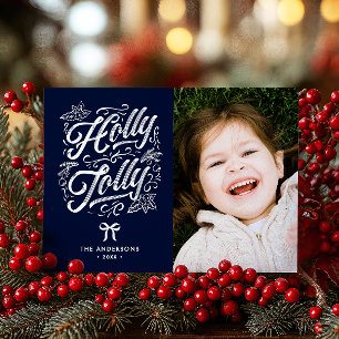 Cartão De Festividades Nome e Foto de Natal da Família Holly Jolly