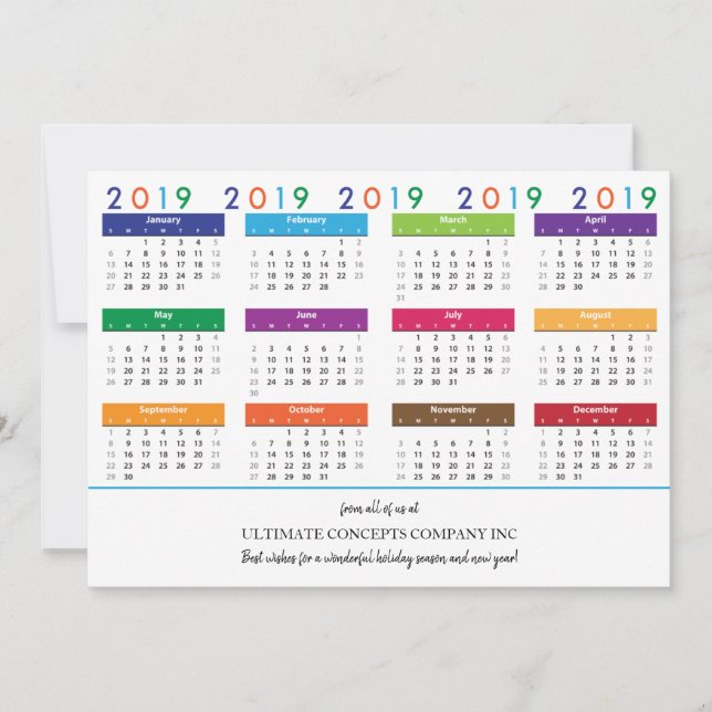 Cartão De Festividades Nome e Saudações da Empresa do Calendário 2019 (Frente)