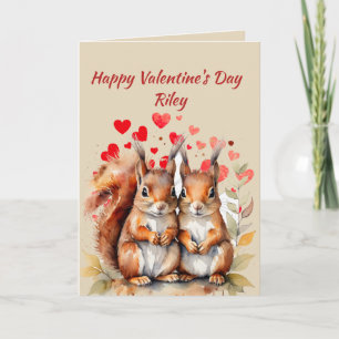 Cartão De Festividades Nome Personalizado Ama Esquilos Cutes Corações Ani