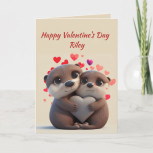 Cartão De Festividades Nome Personalizado Amor Lindo Lontra Animais Coraç