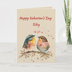 Cartão De Festividades Nome Personalizado Amor Lindos Pássaros Amorosos C