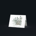 Cartão De Festividades Nome Personalizado Cabana Rústica Floresta Aquarel<br><div class="desc">Cartão de Férias Dobrável Personalizado Cabana Rústica Floresta Aquarela Verde</div>