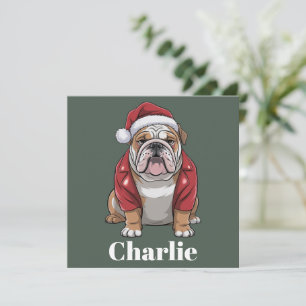 Cartão De Festividades Nome Personalizado Cachorro Bulldog Inglês Natal 