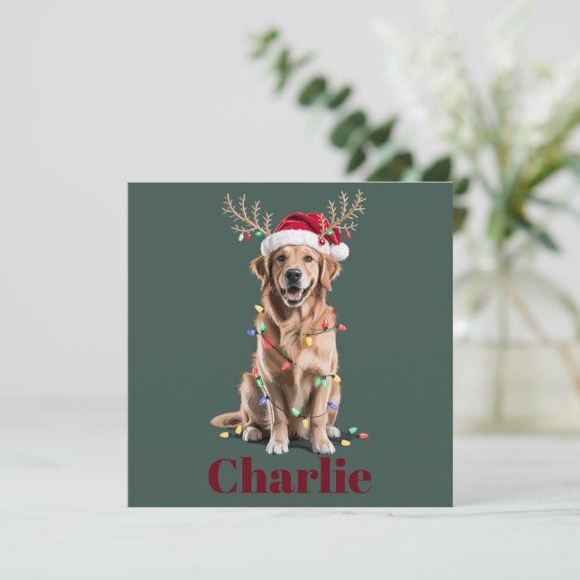 Cartão De Festividades Nome Personalizado Cão de Retriever de Ouro de Nat (Em pé/Frente)