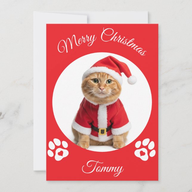 Cartão De Festividades Nome Personalizado e Foto para Gatos Natal (Frente)