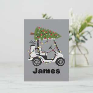Cartão De Festividades Nome Personalizado Golfer Natal Carrinho de Golfe