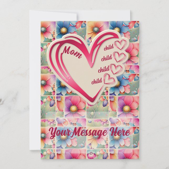 Cartão De Festividades Nome Personalizado Mãe Filhos Dia de as mães Flora (Frente)