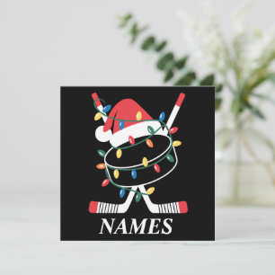 Cartão De Festividades Nome Personalizado Natal Hockey Xmas Chapéu de Pap