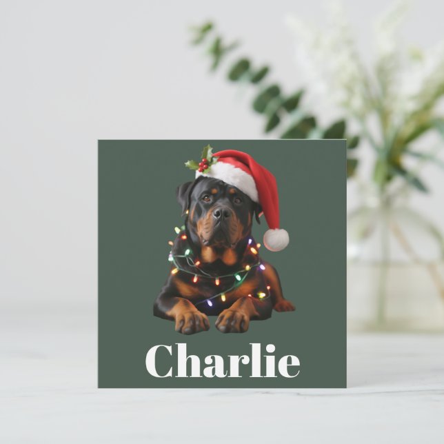 Cartão De Festividades Nome Personalizado Rottweiler Personalizado Natal (Em pé/Frente)