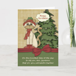 Cartão De Festividades Nome personalizável do professor Gatinho de Natal 