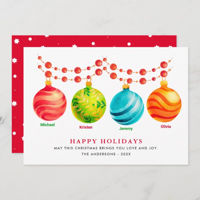 Cartão De Festividades Nomes da Família de Feriados Felizes Enfeites de n (Frente/Verso)