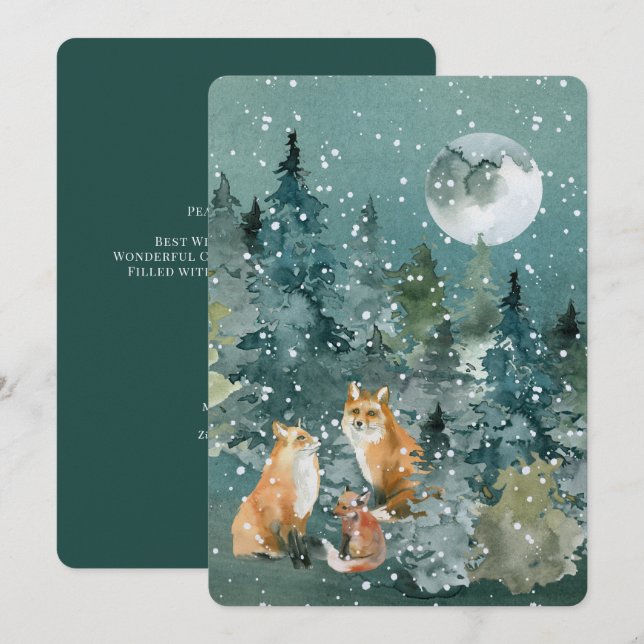 Cartão De Festividades Nomes de Pet da Família Woodland Foxes Personaliza (Frente/Verso)