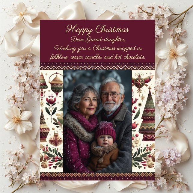 Cartão De Festividades Nordic Christmas Village Cute Grand-Daughter Photo (Nordic Christmas Village Cute Grand-Daughter Photo Holiday Card)