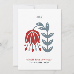 Cartão De Festividades Nordic Folk Art Red Flower Duas Fotografias Natal