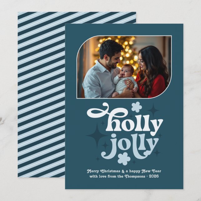 Cartão De Festividades Nordic Twilight Modern Blue Christmas Photo (Frente/Verso)