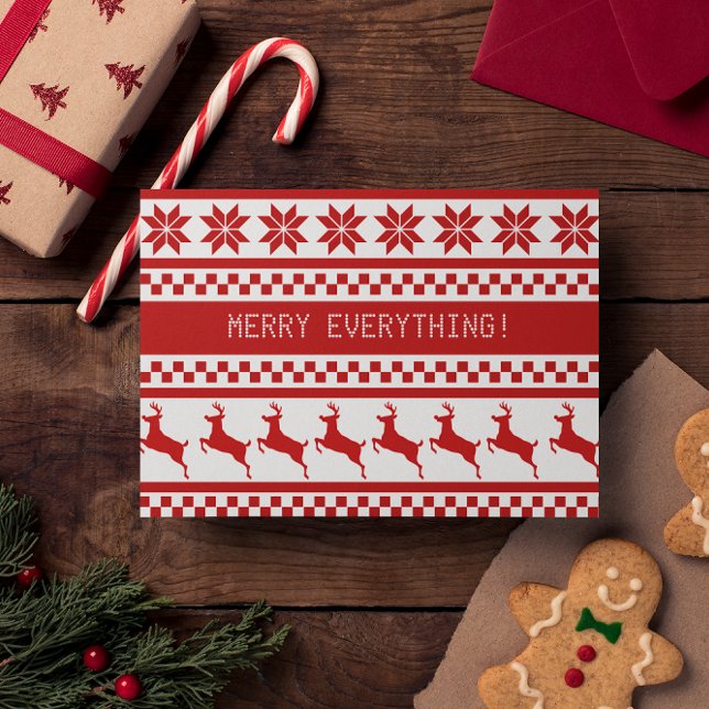 Cartão De Festividades Nórdico Impressão Reindeer Red Feliz Tudo Feriado (Criador carregado)