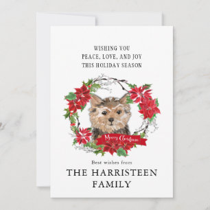 Cartão De Festividades Norfolk Terrier Watercolor Poinsettia Natal