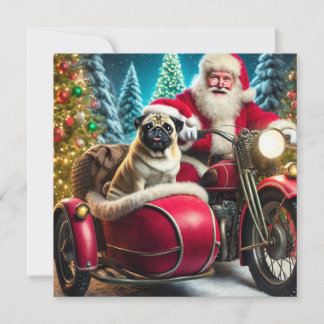 Cartão De Festividades Norman T Pug com Papais noeis e carro lateral