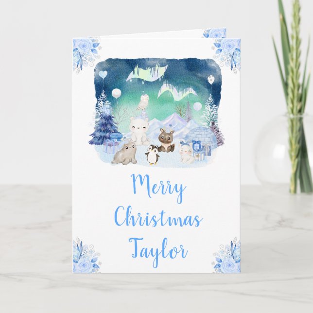 Cartão De Festividades Nortes Luzes Árcticas Feliz Natal (Frente)