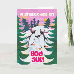 Cartão De Festividades Norwegian Christmas Card - Skating Penguins
