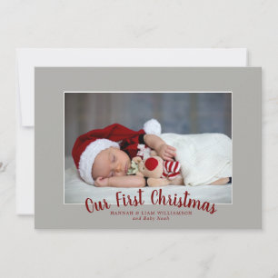 Cartão De Festividades Nossa primeira foto de Natal, simples e moderna